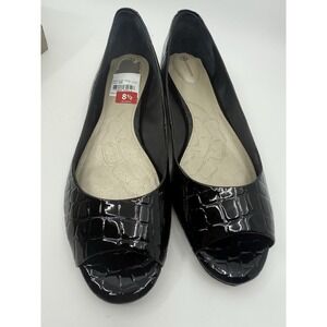 Giani Bernini Black Leather Flat Peep Toe Shoes Size 8.5 NIB Macys